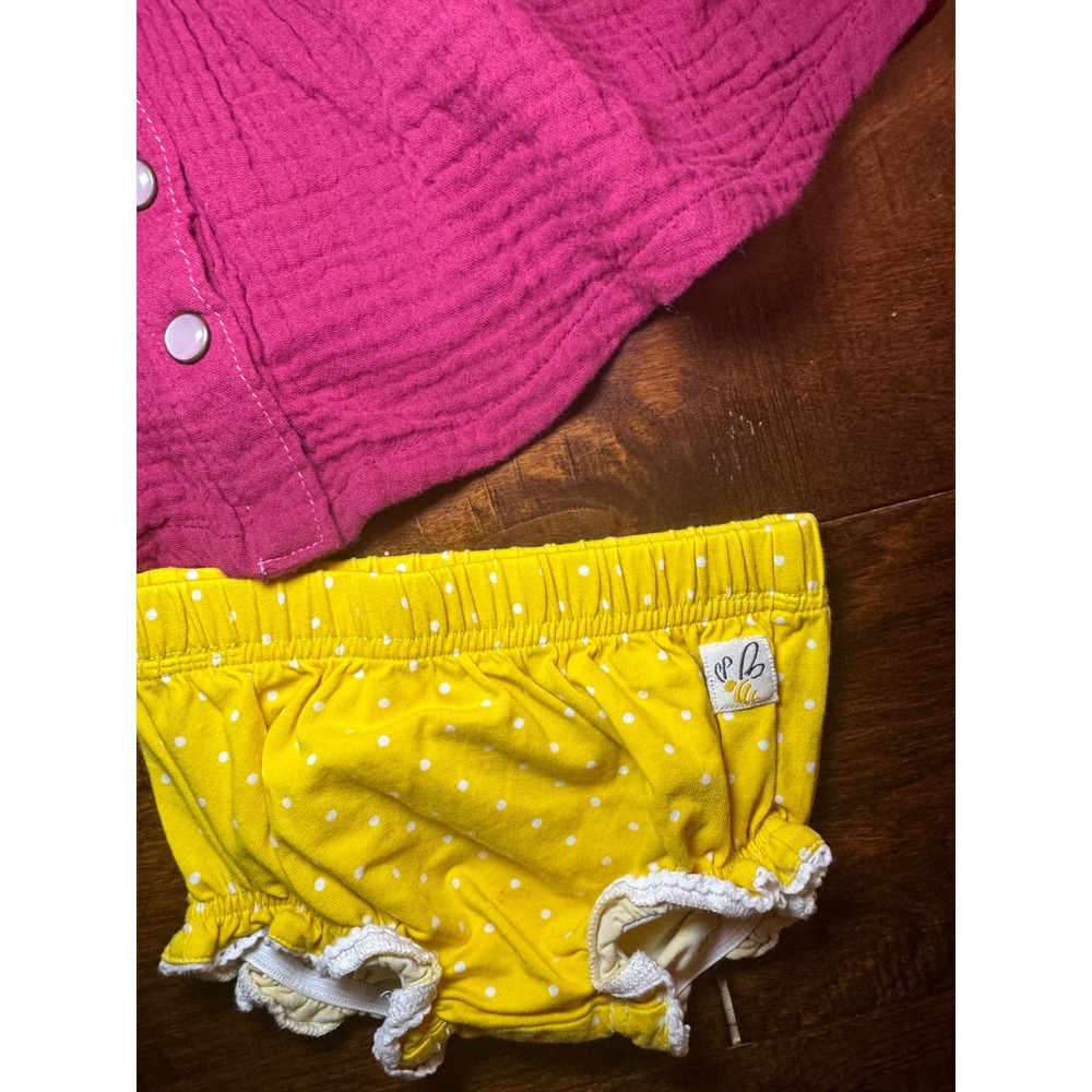 Wildflowers Baby Girls Pink Gauze Floral Embroidered Tunic Yellow Bloomers Set - Picture 2 of 5